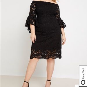 Eloquii-Off the Shoulder Flare Sleeve Lace Dress
